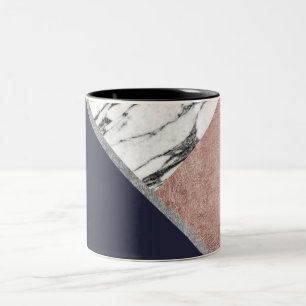 Marble Roos Gold Navy Blue driehoek Geometric Tweekleurige Koffiemok