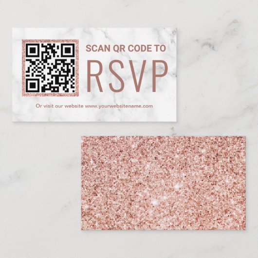 Marble Roos Gold QR Code RSVP Weduwwebsite Informatiekaartje (Voorkant / Achterkant)