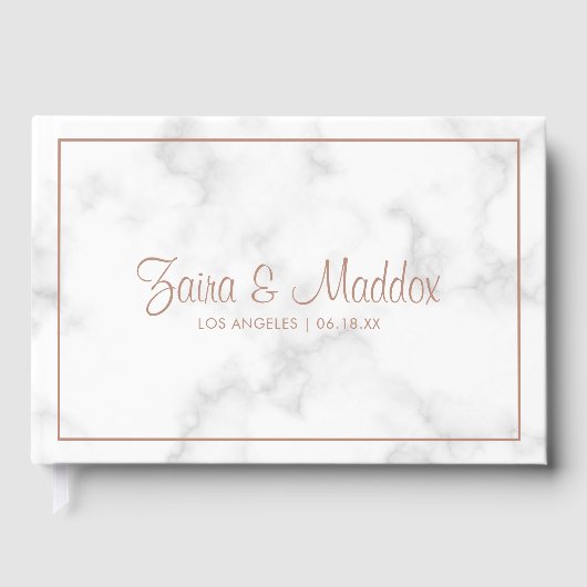 Marble Roos Gold Script Modern Weddenschap Gastenboek (Voorkant)