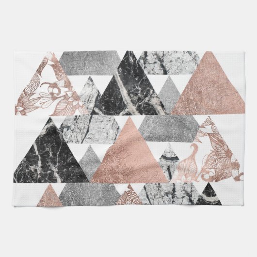 Marble Roos Gold Silver en Floral Geo Triangles Theedoek (Horizontaal)