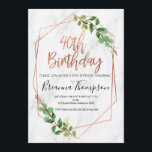 Marble Rose Gold Foliage 40e invitation anniversai<br><div class="desc">Marble Rose Gold Foliage 40e invitation anniversaire Foliage, faux rose de ligne d'or et de marbre invitation à l'anniversaire du 40e anniversaire. Ce design simple et élégant présente une calligraphie de brosse en feuille d'or rose immuable et un feuillage vert. Le arrière - plan est une image de marbre blanc....</div>