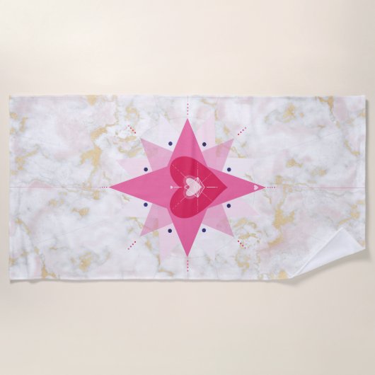 Marble rose Gold Star Heart art serviette de plage (Devant)