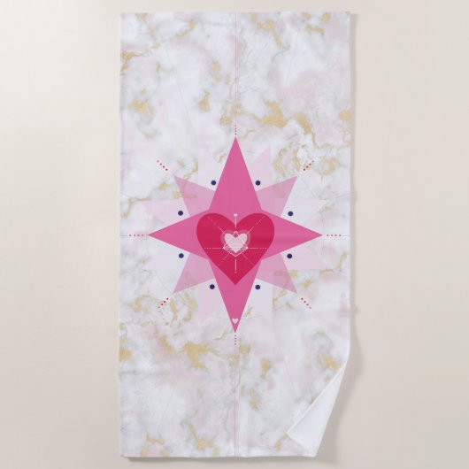 Marble rose Gold Star Heart art serviette de plage (Devant)