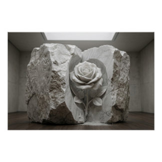 Marble Rose Sculpture Minimalist Fine Art Print Perfect Poster