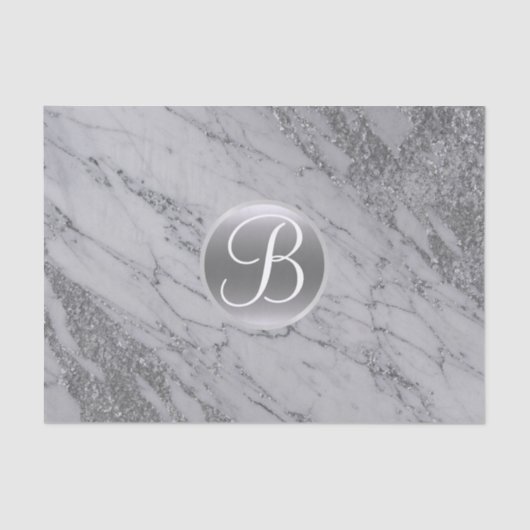 Marble Silver Glitter Glam Monogram Letter Initiaa Tissuepapier (Voorkant)