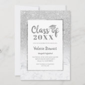 Marble Silver Glitter-klasse foto-afstuderen Kaart (Voorkant)