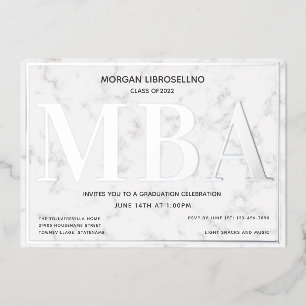 Marble Silver MBA Afstuderen Folie Uitnodiging