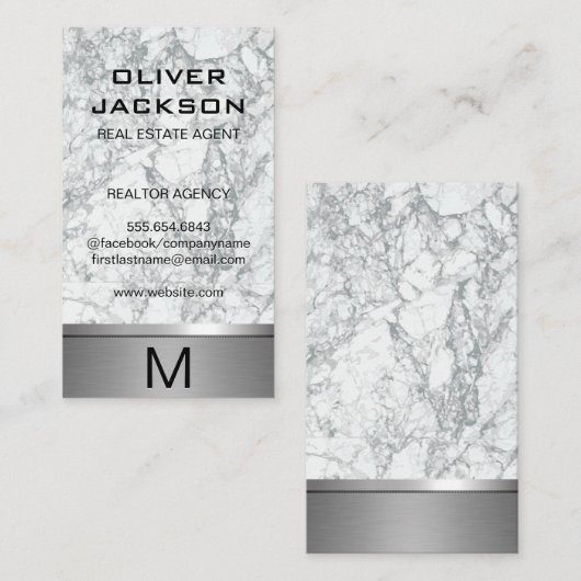 Marble Silver Metallic Trim | Monogram Lux Visitekaartje (Voorkant / Achterkant)