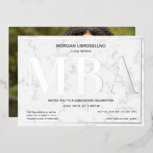Marble Silver Photo MBA Afstuderen Folie Uitnodiging