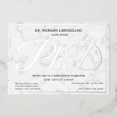 Marble Silver White PhD Afstuderen Folie Uitnodiging (Voorkant)