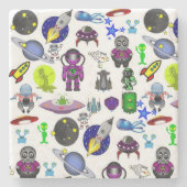 Marble Stone Onderzetter Astronaut Aliens Spaceshi (Voorkant)