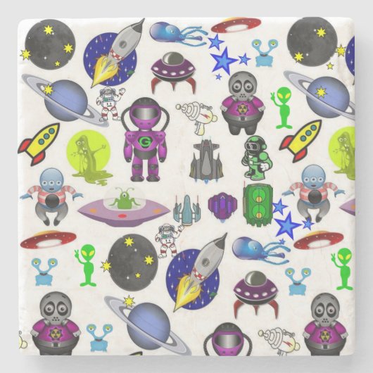 Marble Stone Onderzetter Astronaut Aliens Spaceshi (Voorkant)