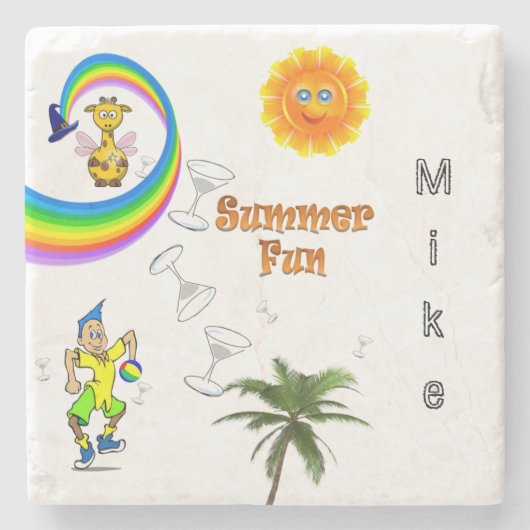 Marble Stone Onderzetter Beach Fun (Voorkant)