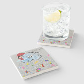 Marble Stone Onderzetter Raindrops Clouds Umbrella (Zijkant)