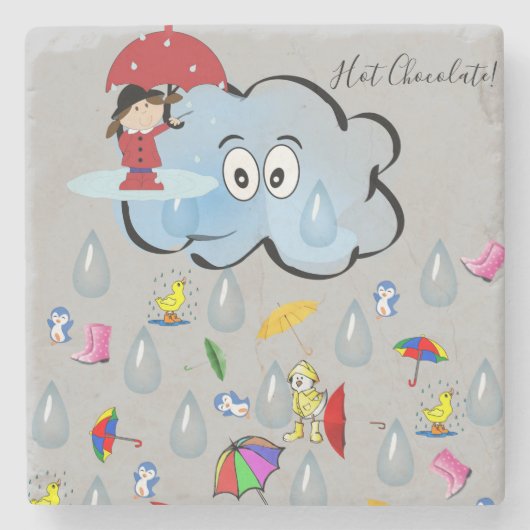 Marble Stone Onderzetter Raindrops Clouds Umbrella (Voorkant)
