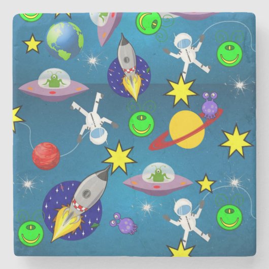 Marble Stone Onderzetter Spaceship Aliens Astronau (Voorkant)