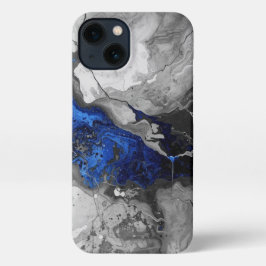 Marble style design in Blue, Black and Grey iPhone 13 Hoesje
