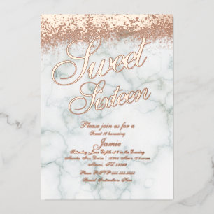 Marble Sweet Sixteen Roos Gold Glitter Folie Uitnodiging