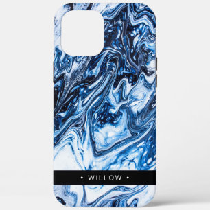 Marble Swirl Navy Blue , gepersonaliseerd iPhone 12 Pro Max Hoesje