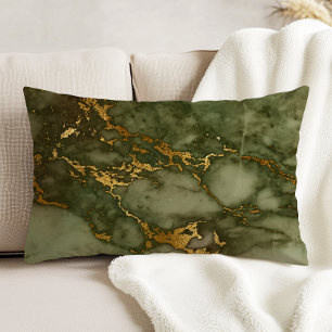 Marble Texture Olive Green Faux Gold Foil Accent Kussen