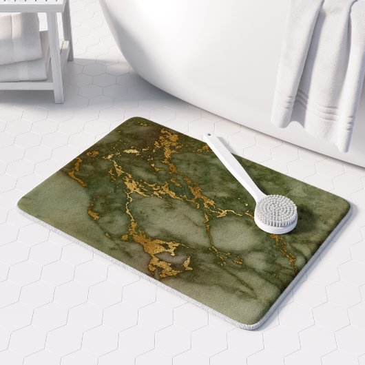 Marble Texture Olive Green Faux Gold Foil Badmat