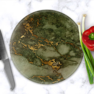 Marble Texture Olive Green Faux Gold Foil Snijplank