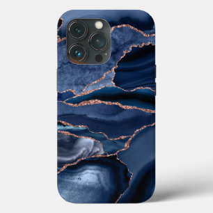 Marble Trendy Navy Blue Agate Geode iPhone 13 Pro Hoesje