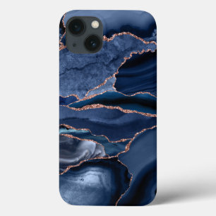 Marble Trendy Navy Blue Agate Geode iPhone 13 Hoesje
