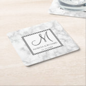 Marble Wedding Monogram Vierkante Kartonnen Onderzetter (Schuin)
