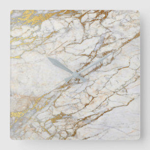Marble White Grey Gold Graphite Carrara Vierkante Klok