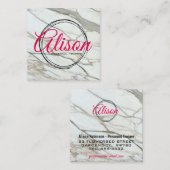 Marble white roze kalligraphy letters square card. vierkante visitekaartje (Voorkant / Achterkant)
