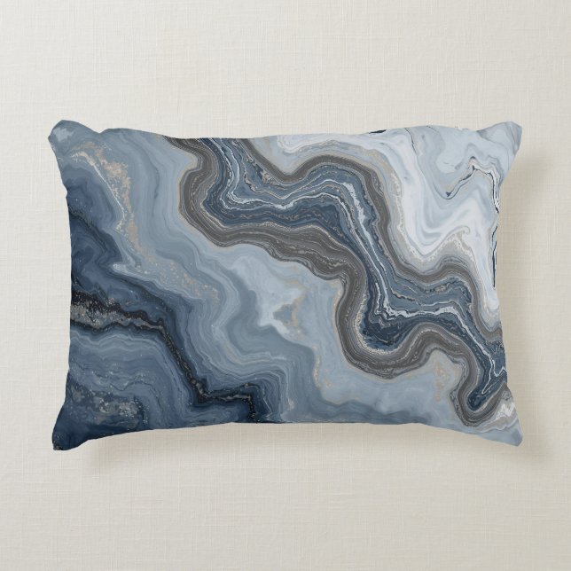 Marbled Navy Blue Light Dusty Blue Abstract Design Accent Kussen (Voorkant)
