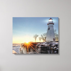 Marblehead Lighthouse Winter Sunrise Canvas Afdruk