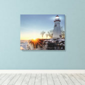 Marblehead Lighthouse Winter Sunrise Canvas Afdruk (Insitu (Houten vloer))