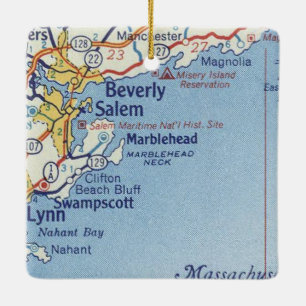 Marblehead MA Vintage Kaart Keramisch Ornament