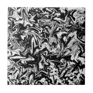 Marbleized Black en White Modern Abstract kunstwer Tegeltje
