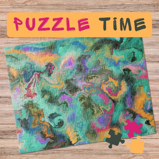Marbling Art March oranje turquoise roze - Legpuzzel