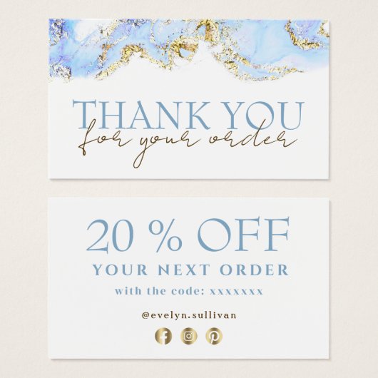 marbrage bleu design merci carte de réduction (Devant & derrière)