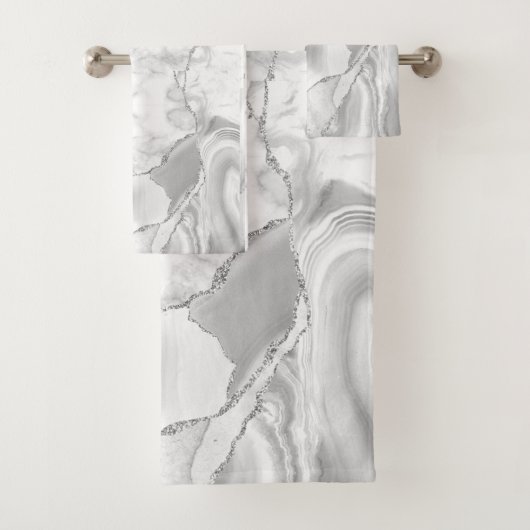 Marbre Abstrait en Agate Blanche Moderne Argenté (En situation)