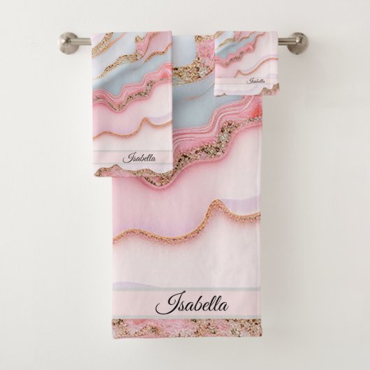 Marbre Agate Moderne Bleu Rose Collection Or (En situation)