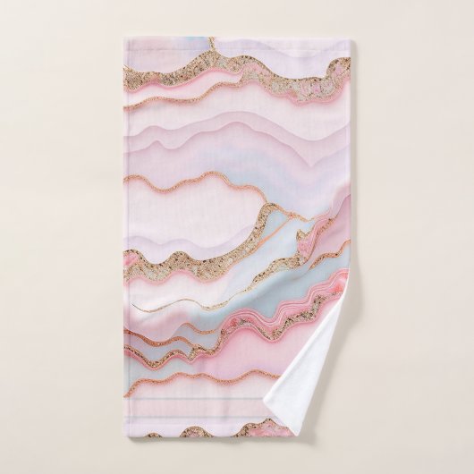 Marbre Agate Moderne Bleu Rose Collection Or (Serviette à main)
