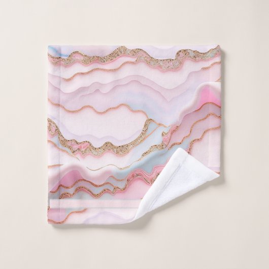 Marbre Agate Moderne Bleu Rose Collection Or (Gant de toilette)