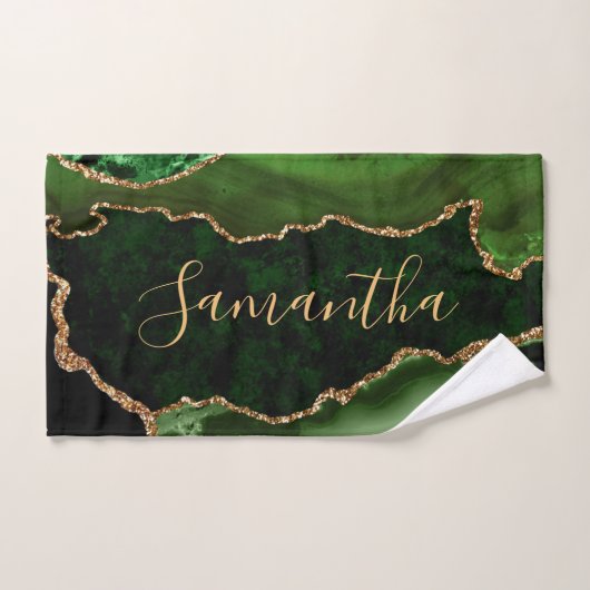 Marbre Agate Pailleté Or Faux et Vert (Serviette à main)