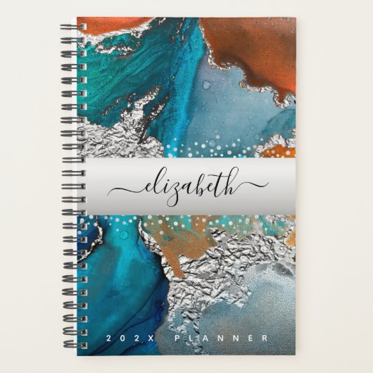 Marbre aquarelle argent turquoise orange script (Devant)