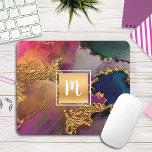 Marbre aquarelle or violet bleu vert monogramme<br><div class="desc">Un carré brillant et faux or avec une typographie de script monogramme initial recouvre un riche, veiné or, bleu marine, vert chasseur, rose et violet arrière - plan d'aquarelle sur cette élégante, tendance, girly, monogramed mousepad. Fait une déclaration chic et élégante à chaque utilisation. Un grand cadeau pour un ami,...</div>
