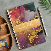 Marbre aquarelle or violet bleu vert script