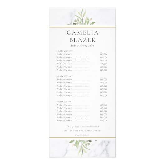 Marbre Aquarelle Vert Salon Service Menu (Devant)