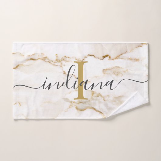 Marbre aspect Monogramme Chic Personnalisé (Serviette à main)