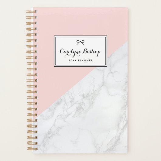 Marbre blanc à Accent rose Planificateur personnal (Devant)