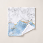 Marbre Blanc Agate Bleu Pastel Paillettes Dorées (Gant de toilette)
